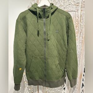 G-Star Olive Quilted Hoodie with Yellow Accents